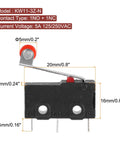 Diagram of KW11 3Z N 1NO 1NC Micro Limit Switch Waterproof Miniature Switch with measurements and specifications shown