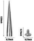 Badass 30 Pack Silver Cone Spikes And Heavy Duty 40Mm Screwback Rivets For Leather Jackets Punk Clothing showing a 1.53-inch cone spike and screw.