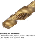 Close-up of Combo Drill And Tap Bit Set One Quarter Inch Hex Shank M8 By One Point Two Five Metric Titanium Coated.