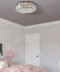 Gold Crystal Flush Mount Ceiling Light With 4 Lights, Modern Brass Frame in a bedroom, flower drum, premium glass crystals