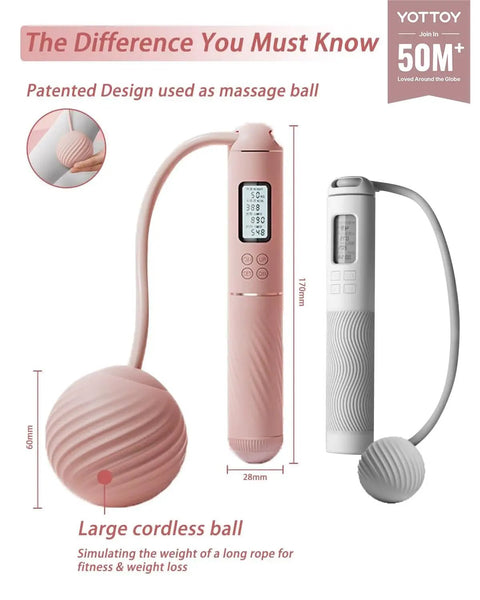Pink Cordless Jump Rope With Counter And LCD Display, 2 In 1 Ropeless Jump Rope With Ball Weighted Design, side view