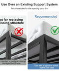 Queen Bunkie Board 60 X 80 Inches Low Profile Bed Foundation demonstrated over existing support system with stability notes.
