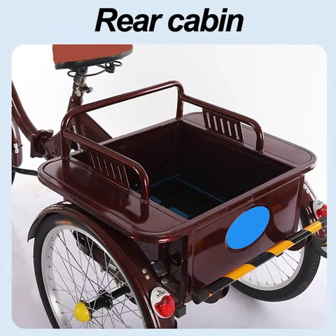 Rear cargo cabin of Folding Three Wheel Tricycle Workhorse with Cargo Cabin and Dual Brakes, Wine Red 20 Inch