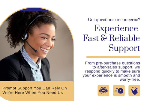 Smiling support representative with headset offering fast support services.