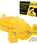 Wall Mounted Emergency Eye Wash Station With OSHA Approval, Stainless Steel 304 Plus Epoxy Coating, NPT Thread, shown in yellow with push sign.
