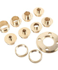 Built Dang Tough 11 Piece Brass Router Guide Kit Featuring Precision Template Bushings, showcasing brass bushings for woodworking.