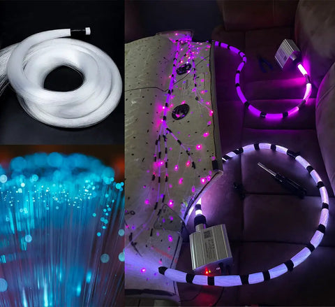 10W Bluetooth RGBW Fiber Optic Star Ceiling Light Kit With 300 Fibers, 9.8ft, showcasing twinkle effect and sensory music mode