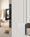 Pocket Door Edge Pull With Push Auto Bounce Switch Slick Brushed Nickel Black Finish Sliding Door Hardware Flush Hidden Handle Durable Stainless Steel Construction Easy Install And Smooth Operation, black pocket door handle on white sliding door