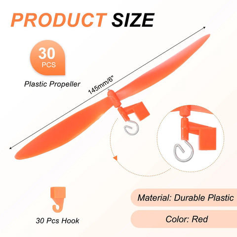 Red 6 Inch Plastic Propeller Blades With Hooks For Helicopter Kits Fold Resistant Pack Of 30 Totally Ideal For STEM Projects