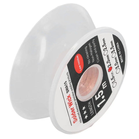 Pro Grade Premium Solder Wick Desoldering Braid 2.0mm roll in white spool, ideal for electronics repair.