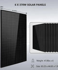 6500W Off Grid Solar Power Kit With 6x370W Mono Panels, dimensions 63.23 x 44.65 x 1.38 inches, weight 41.8lbs each