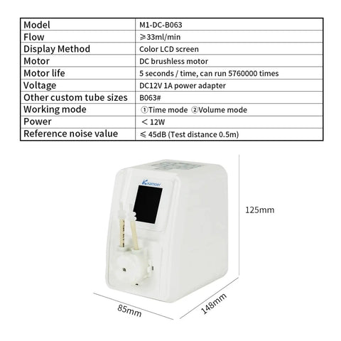 M1-DC 33ml Min 12V Adjustable Peristaltic Dosing Pump With LCD Screen High Precision DC Motor For Lab Or Aquarium Reliable And Robust Build Quality For Continuous Flow Applications