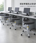 Built Tough Antistatic Shop Stool Height Adjustable Rolling Work Seat With Swivel Casters For Cleanrooms And Assembly Lines in office setting.