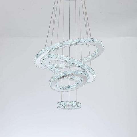 Dope Four Ring Crystal LED Chandelier With Adjustable Pendant Light In Chrome 6000K Cool White Bright Yet Soft Perfect For Living Room Dining Room And Bedroom Luxury Contemporary Ceiling Fixture, suspended view