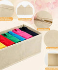 Kick Clutter To The Curb With This Slick Foldable Drawer Organizer Set Of Six Beige Fabric Compartments showing colorful shirts neatly stored in a beige organizer.