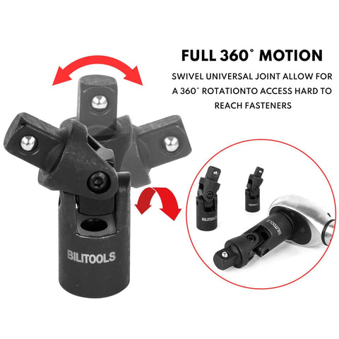 Pro Grade 18 Piece Impact Socket Extension Set With Universal Joints swivel motion details for tough auto jobs