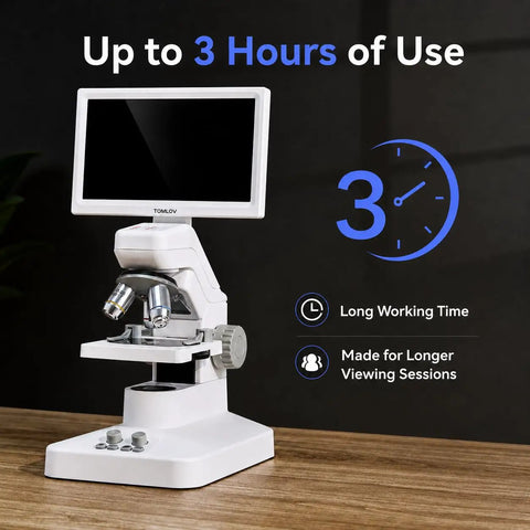 Digital Microscope With 7 Inch IPS Display Budget Friendly Wireless App Control Real Time Crystal Clear Viewing TV And PC Display Kid Friendly Classroom And Home Use Education Science Kit For Curious Students And Home Labs, white microscope on desk