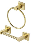 Gold Toilet Paper Holder And Hand Towel Bar Set In Brushed Brass With Double Post Pivoting Design For Secure Roll Change Stainless Steel