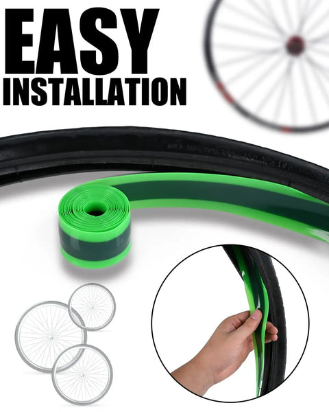 Bike Tire Liner Inner Tube Flat Protector For 12in To 29in Wheels, showing green liner being installed, includes pair