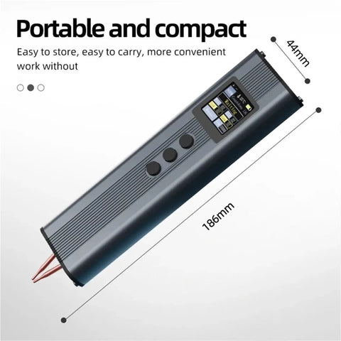 11 Speed Portable Spot Welding Machine Handheld With Mini Digital Display showing dimensions, compact design for tight spaces