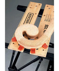 Close-up of Portable Work Bench With Vise And Adjustable Height Legs, Heavy Duty Steel Frame Supports Up To 450 Lbs in use.