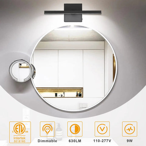 15.7 Inch Black Dimmable LED Vanity Light Over Mirror With 12W Power And Five CCT Color Temperatures 2700K To 5000K