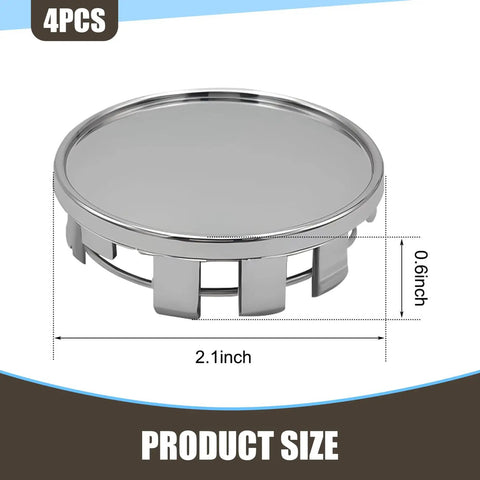 Top Shelf Silver Wheel Center Caps 4 Pack Durable Abs Steel Hubcovers For Cars And Suvs with 2.1 inch diameter and 0.6 inch height.