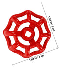 Red Metal Gate Valve Handwheel Replacement Kit Five Pack for One Half Inch Hose Bib Handles, dimensions shown, top view.