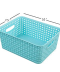 Six Pack Plastic Storage Bins Blue And White With Hollow Out Design For Quick Easy Organization And Grab And Go Storage