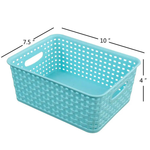 Six Pack Plastic Storage Bins Blue And White With Hollow Out Design For Quick Easy Organization And Grab And Go Storage