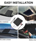 10W Solar Car Battery Charger Maintainer 12V Waterproof Portable Trickle Charger installation examples on windshield, sunroof, console, battery