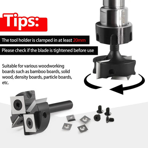 CNC Spoilboard Surfacing Router Bit With One Quarter Inch Shank And One And A Quarter Inch Cutting Diameter Two Plus Two T Wing Inserts Carbide Milling Cutter For Woodworking