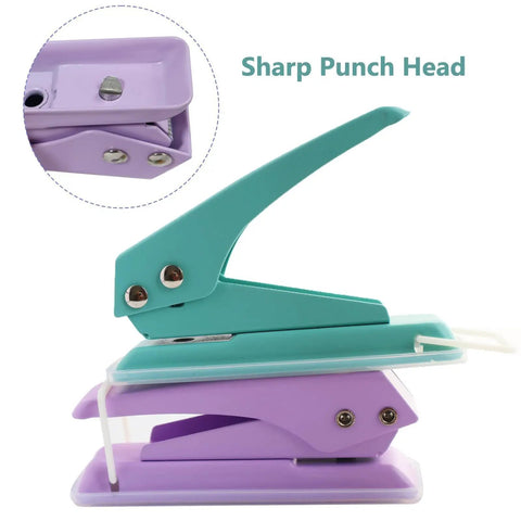 Side view of Heavy Duty Quarter Inch Hole Puncher For Paper And Crafts, with lever action and see-through chip catcher displayed on the image.