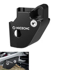 Beefy Aluminum Linkage Guard For Motorcycle Shock Linkage And Clevis Protection Off Road Trail Shield To Defend Against Rocks Logs And Debris Easy Bolt On Mount CNC Machined Durability, black CNC-machined aluminum, installed on motorcycle linkage