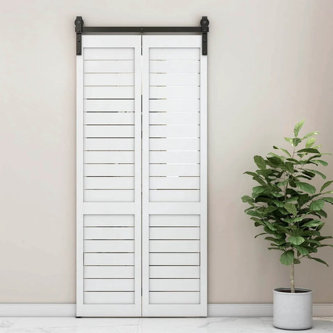 52 Inch Bi Folding Barn Door Hardware Track Kit With Side Mounted Black Rollers For Double 24 Inch Bifold Doors Smooth Quiet Operation And Easy Install Space Saving Sliding Hardware Door Not Included