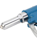 Heavy Duty Automated Pneumatic Rivet Kit With Air Hydraulic System For Fast One Step Riveting On Industrial Assembly Jobs And Auto Repair Shops That Actually Deliver Reliable Tight Locks Every Single Time, blue metal nose