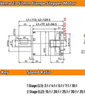 6.35mm input for Nema 23 flange stepper motor with dimension details, used for precision motor applications in red.