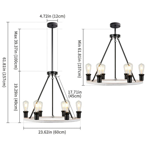Dimensions of Farmhouse Wagon Wheel Chandelier With 6 Lights For Dining Room And Kitchen Island Rustic Modern Ceiling Light Fixture