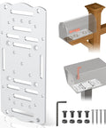 Mailbox Mounting Bracket For Post Mount Mailboxes, Fits 4x4 Wood Or Hollow Posts, White Mounting Plate With Bottom Mount Holes shown with hardware