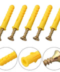 200 Pieces M6x30 Self Drilling Ribbed Wall Anchors Kit For Drywall No Prep Install, Yellow zinc plated drywall anchors, side and close-up view