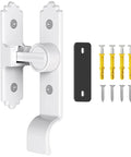 90 Degree Sliding Barn Door Lock with zinc alloy security flip latch and ergonomic handle in white finish, screws included