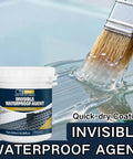 Heavy Duty Clear Waterproof Sealant Slick Seamless Liquid Coat Rock Solid Weather Shield for Rooves, with brush applying clear liquid.