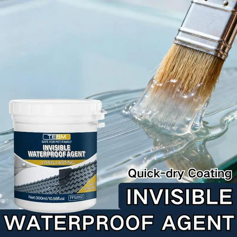 Heavy Duty Clear Waterproof Sealant Slick Seamless Liquid Coat Rock Solid Weather Shield for Rooves, with brush applying clear liquid.