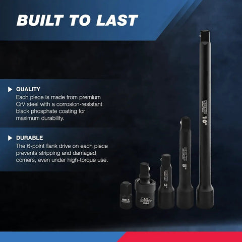 1/2 Inch Impact Socket Set With 45 Pieces Deep And Shallow, Chrome Vanadium Steel, shown with quality details