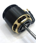 Heavy Duty Rc Helicopter Motor 4025 Dc Brushless Rig with six millimeter shaft, gold and black metal exterior for high torque.