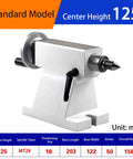 Rock Solid MT2 Lathe Tailstock Featuring 50mm Telescopic Travel And Detachable Rotary Live Center, center height 125mm, white metal base.