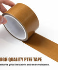 Heavy Duty Pro Grade PTFE Teflon Glass Cloth Tape 1 Inch By 33 Feet 0.18mm Thick being unwound, showcasing non-stick surface