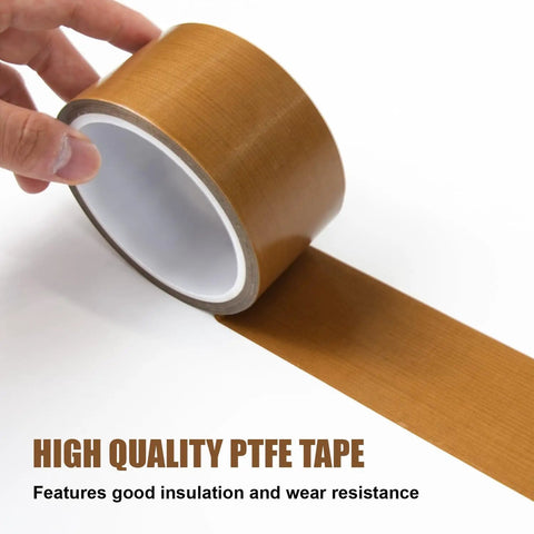 Heavy Duty Pro Grade PTFE Teflon Glass Cloth Tape 1 Inch By 33 Feet 0.18mm Thick being unwound, showcasing non-stick surface
