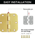 Pro Grade Heavy Duty Steel Interior Door Hinges 3.5 Inch Satin Brass hinge with removable pin and screws for installation.