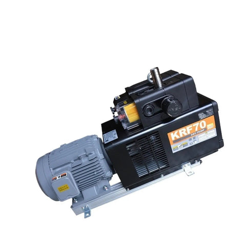 Heavy Duty Vacuum Gas Transfer Pump With High Accuracy And Durable Build Built To Last For Industrial Automation Easy Install Zero Hassle Maintenance Shop Ready Workhorse Krf70 Series side view with motor.